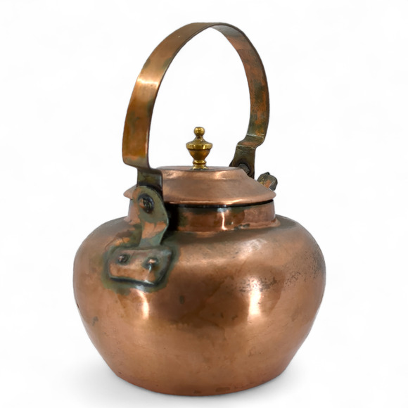 Dovetail Copper Tea Kettle Cramp Seam Antique Copper Handle Marked 4 Coppersmith - Picture 6 of 14